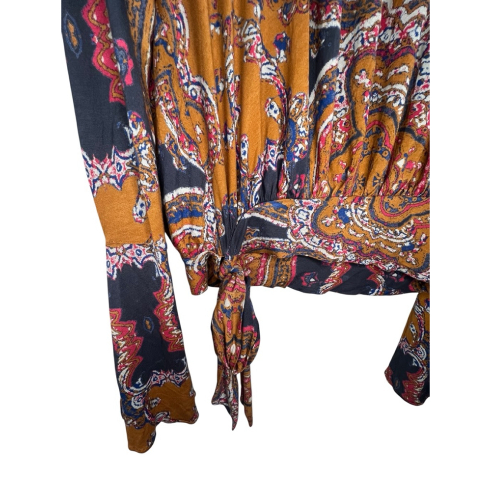 Free People Fiona's Wrap Paisley Bohemian Blouse With Bell Sleeves - Picture 5 of 7